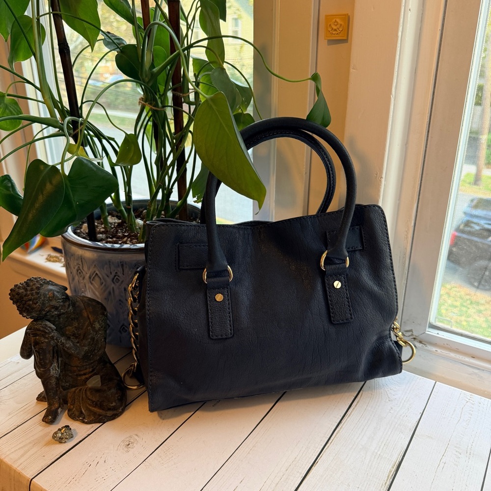 Michael Kors | Navy Hamilton Satchel with Gold Accents - Picture 4 of 12